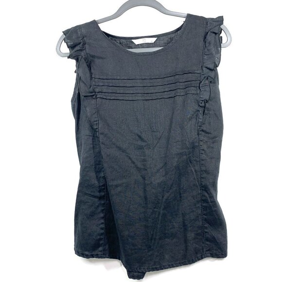 Tu UK Linen Sleeveless Flutter Blouse With Rear Ties Black Size US 10 - Picture 1 of 6